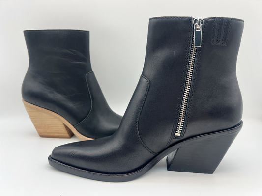 Talons hauts en bois solides de peinture de jet, bottes de la robe des femmes en cuir de nappa doux noir de vache, bottines aiguës d'orteil