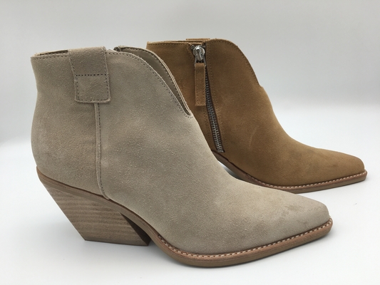 les bottes de la robe des femmes en cuir de suède brun de vache avec la tirette en métal, ont dirigé des bottines de talon d'ABS d'orteil