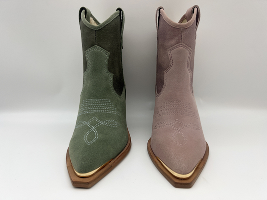 bottes de suède de vache et de robe des femmes supérieures de toile, conception d'emboridery de fleur supérieure, couverture d'orteil en métal et talon d'ABS