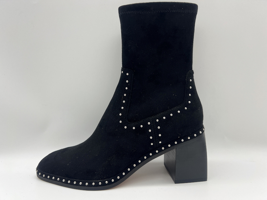 bottines molles de cuir de suède et de robe des femmes de couleur de tissu de lycra de bout droit avec la conception de tirette en métal, talon carré d'ABS