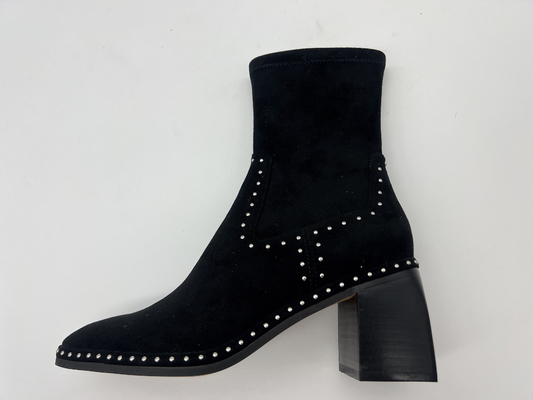 bottines molles de cuir de suède et de robe des femmes de couleur de tissu de lycra de bout droit avec la conception de tirette en métal, talon carré d'ABS