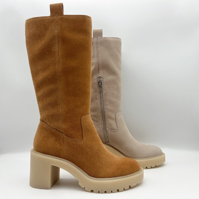 Bottes de la robe des femmes en cuir de suède mou de Brown avec 3/4 tirette en métal de ykk, une seule pièce d'outsole de TPR
