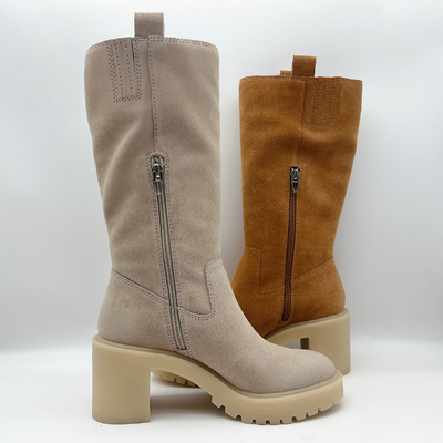Bottes de la robe des femmes en cuir de suède mou de Brown avec 3/4 tirette en métal de ykk, une seule pièce d'outsole de TPR