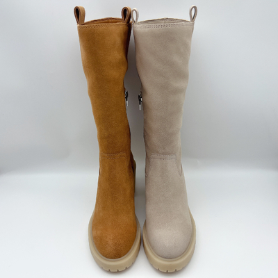 Bottes de la robe des femmes en cuir de suède mou de Brown avec 3/4 tirette en métal de ykk, une seule pièce d'outsole de TPR