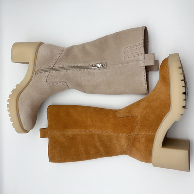 Bottes de la robe des femmes en cuir de suède mou de Brown avec 3/4 tirette en métal de ykk, une seule pièce d'outsole de TPR