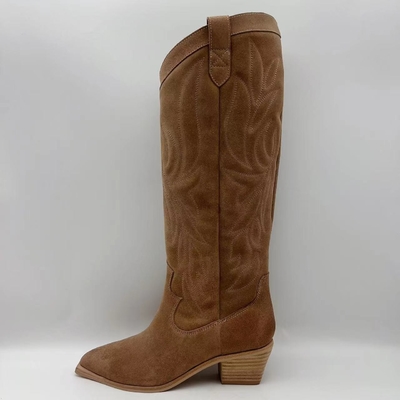 Bottes de la robe des femmes en cuir véritables de suède mou de vache à Brown, outsole de TPR avec le talon d'ABS