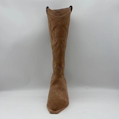 Bottes de la robe des femmes en cuir véritables de suède mou de vache à Brown, outsole de TPR avec le talon d'ABS