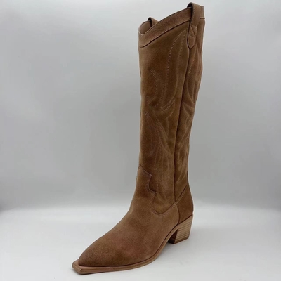 Bottes de la robe des femmes en cuir véritables de suède mou de vache à Brown, outsole de TPR avec le talon d'ABS