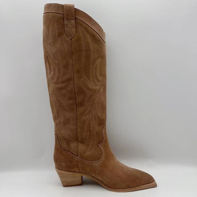 Bottes de la robe des femmes en cuir véritables de suède mou de vache à Brown, outsole de TPR avec le talon d'ABS