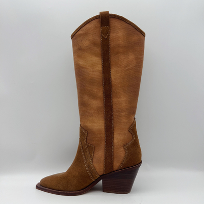 cuir mou de suède de vache avec la toile supérieure, bottes en cuir véritables de robe de l'hiver des femmes aiguës d'orteil
