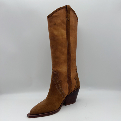 cuir mou de suède de vache avec la toile supérieure, bottes en cuir véritables de robe de l'hiver des femmes aiguës d'orteil