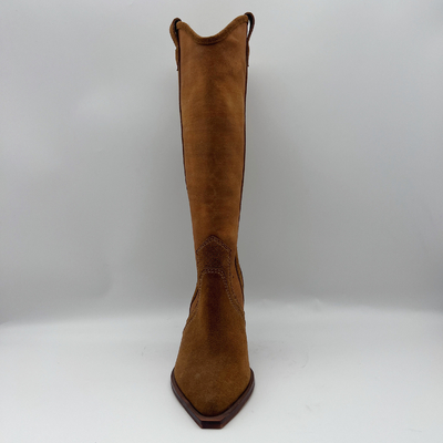 cuir mou de suède de vache avec la toile supérieure, bottes en cuir véritables de robe de l'hiver des femmes aiguës d'orteil