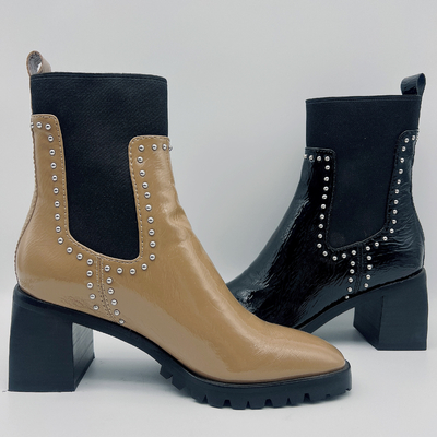 La robe en cuir des femmes durables rejette la robe noire faite sur commande Tan Ankle Boots