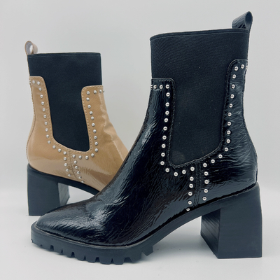 La robe en cuir des femmes durables rejette la robe noire faite sur commande Tan Ankle Boots