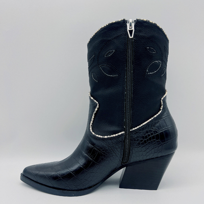 Bottines noires en cuir molles d'impression de crocodile de Nappa de bottes en cuir de la robe des femmes de GV ROHS