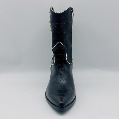 Bottines noires en cuir molles d'impression de crocodile de Nappa de bottes en cuir de la robe des femmes de GV ROHS