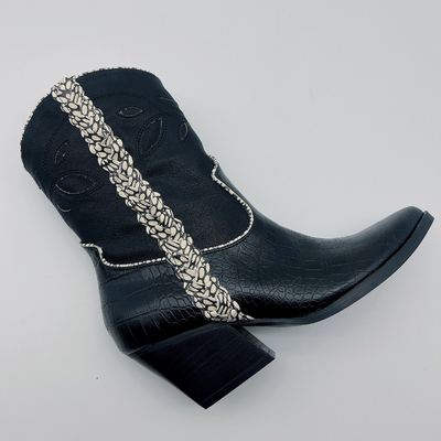 Bottines noires en cuir molles d'impression de crocodile de Nappa de bottes en cuir de la robe des femmes de GV ROHS