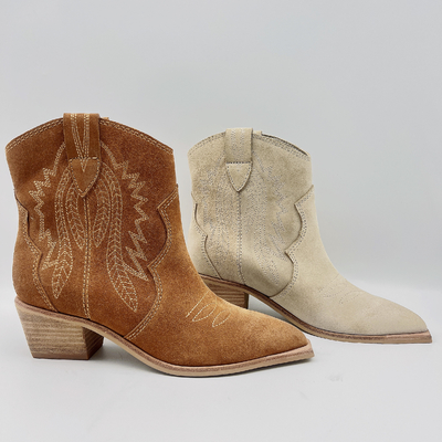 Bottes en cuir de la robe des femmes de mode Brown/beige avec la broderie de fleur