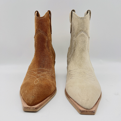 Bottes en cuir de la robe des femmes de mode Brown/beige avec la broderie de fleur
