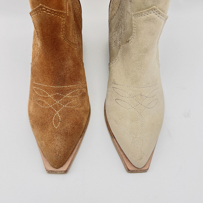 Bottes en cuir de la robe des femmes de mode Brown/beige avec la broderie de fleur