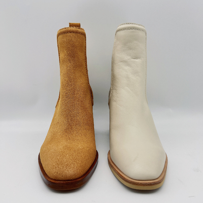 Bottes rondes de robe de Toe Ankle Boots Womens Leather Tan/beige avec la bande élastique