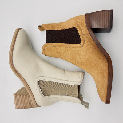 Bottes rondes de robe de Toe Ankle Boots Womens Leather Tan/beige avec la bande élastique
