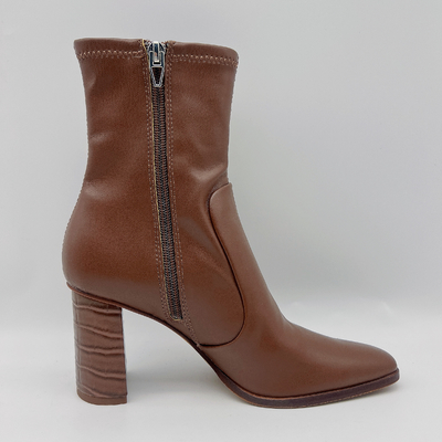 Bottes en cuir Brown de la robe des femmes rondes de tête avec le métal Toe Zipper de YKK