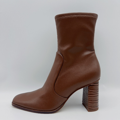 Bottes en cuir Brown de la robe des femmes rondes de tête avec le métal Toe Zipper de YKK