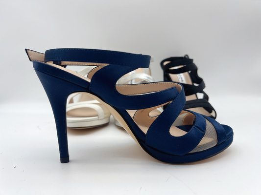 Les sandales ouvertes Nappa doux de talon de Toe Stiletto Elastic Strap High garnissent en cuir/mailles molles assorties