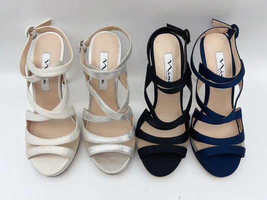 Les sandales ouvertes Nappa doux de talon de Toe Stiletto Elastic Strap High garnissent en cuir/mailles molles assorties