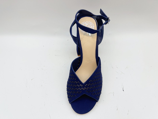 Sandales en cuir véritables molles de Toe High Heel Sandals Navy Nubuck de place pour des dames