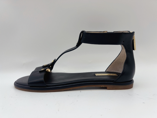 Les chaussures plates T de courroie noire des dames piaulent Toe Soft Nappa Genuine Leather rétro Roman Sandals