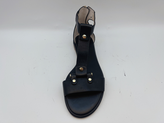 Les chaussures plates T de courroie noire des dames piaulent Toe Soft Nappa Genuine Leather rétro Roman Sandals