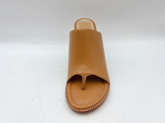 OEM Tan Open Toe Thong Sandals des chaussures élégantes des femmes en cuir de vache molle