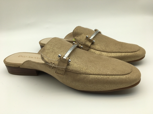 Cuir véritable fermé de Toe Soft Ladies Slippers Bronze avec la boucle carrée de ruban
