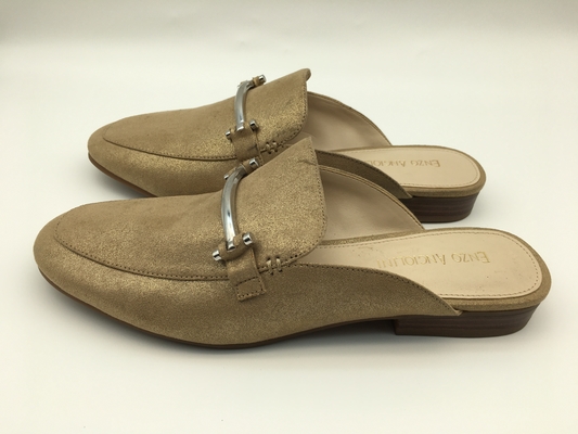 Cuir véritable fermé de Toe Soft Ladies Slippers Bronze avec la boucle carrée de ruban