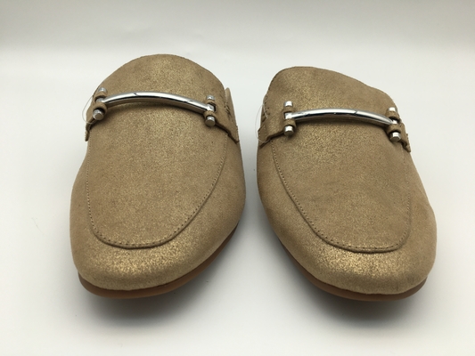 Cuir véritable fermé de Toe Soft Ladies Slippers Bronze avec la boucle carrée de ruban