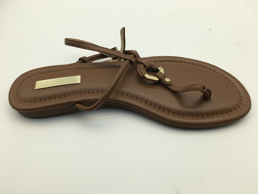 Chaussures plates en cuir véritables confortables de dames de Brown de lanière molle de pantoufles