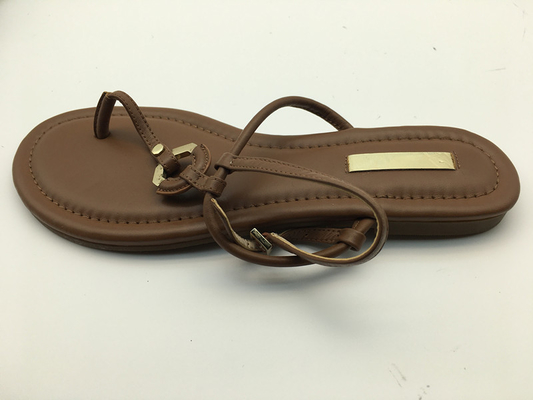 Chaussures plates en cuir véritables confortables de dames de Brown de lanière molle de pantoufles