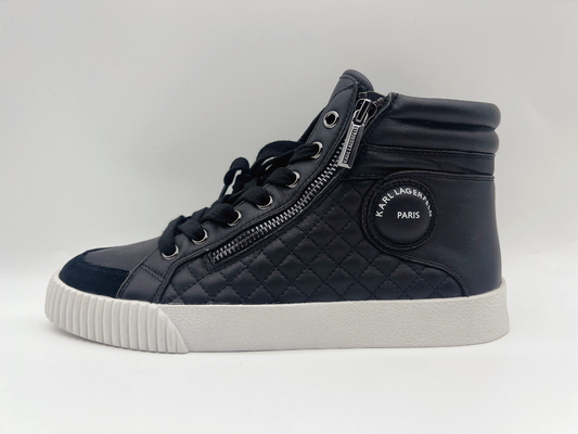 Dames supérieures en cuir véritables de chaussures de sports sportifs hautes noires avec la tirette en métal de Ykk