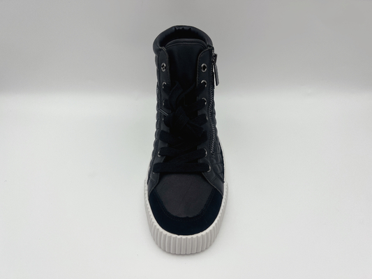 Dames supérieures en cuir véritables de chaussures de sports sportifs hautes noires avec la tirette en métal de Ykk