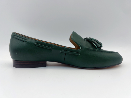 Oisifs vert-foncé plats de glissement des chaussures en cuir des femmes de mode non