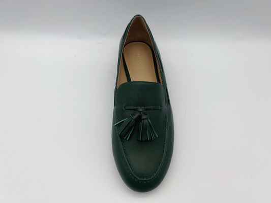 Oisifs vert-foncé plats de glissement des chaussures en cuir des femmes de mode non