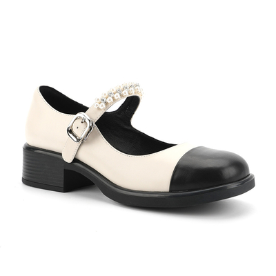 Piquer noir et blanc de Toe Womens Leather Flat Shoes d'enveloppe principale ronde