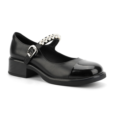 Piquer noir et blanc de Toe Womens Leather Flat Shoes d'enveloppe principale ronde