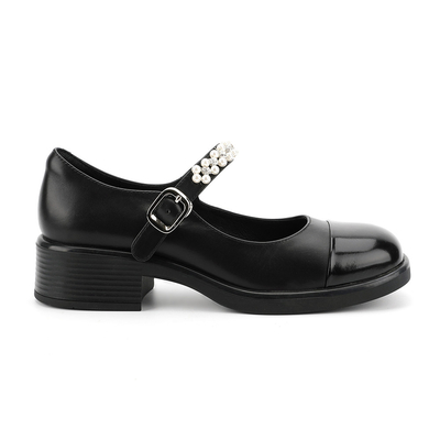 Piquer noir et blanc de Toe Womens Leather Flat Shoes d'enveloppe principale ronde