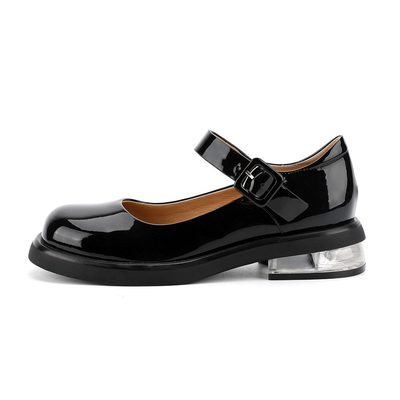 Chaussures en cuir véritables noires confortables de femmes autour de Mary Jane Low Heels principale