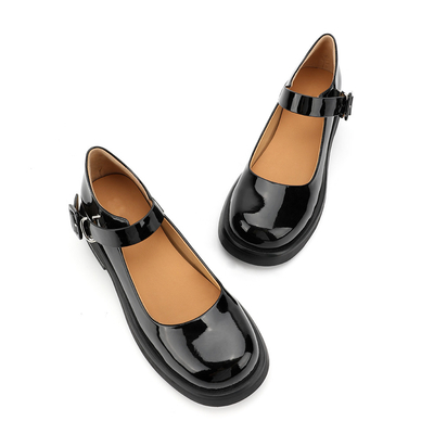 Chaussures en cuir véritables noires confortables de femmes autour de Mary Jane Low Heels principale