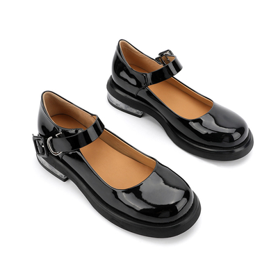 Chaussures en cuir véritables noires confortables de femmes autour de Mary Jane Low Heels principale