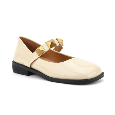 Non chaussures en cuir plates de femmes de glissement, belles chaussures de Mary Jane de femmes de dames